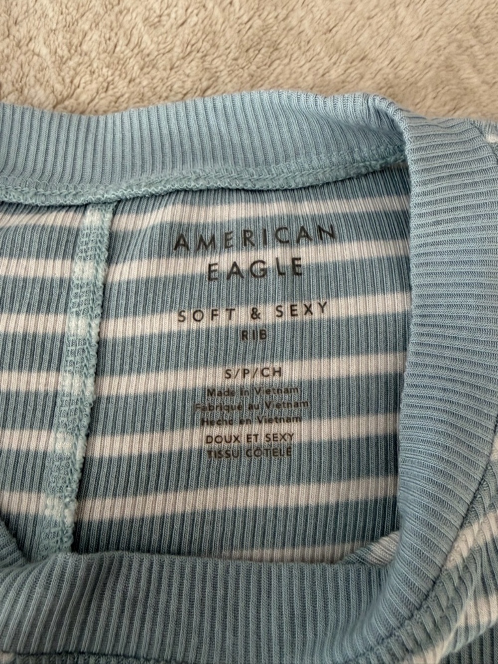 American Eagle Outfitters Light Blue & White Ribbed Striped Tank - Picture 2 of 3